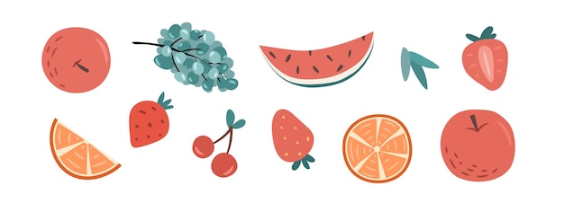 Summer fruit set Retro hand drawn banner