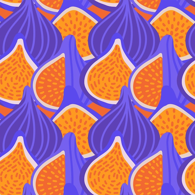 Summer fruits seamless pattern with fig purple and orange ornament perfect for fabric design textile