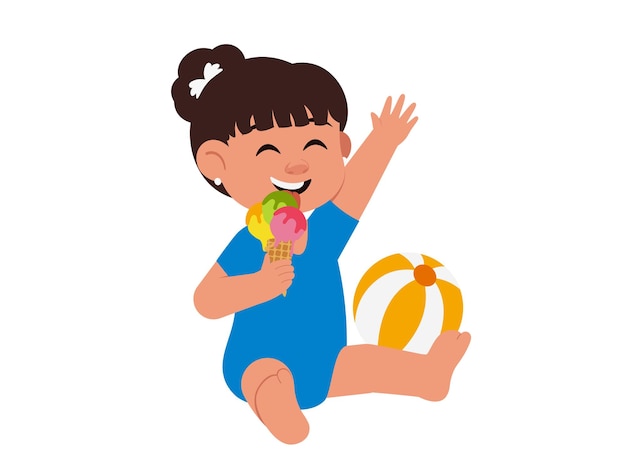summer girl is eating ice cream illustration