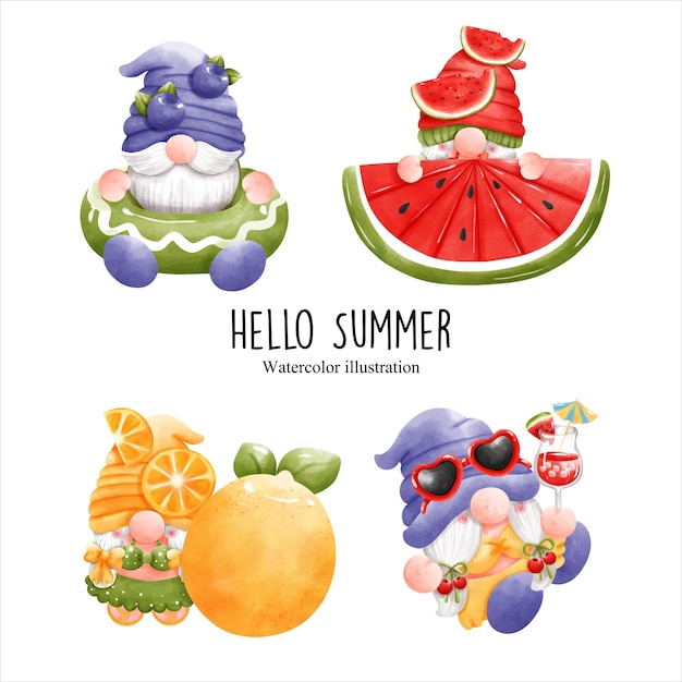 Летний гном Hello Summer векторная иллюстрация