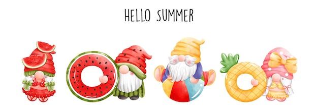 Vector summer gnome hello summer vector illustration