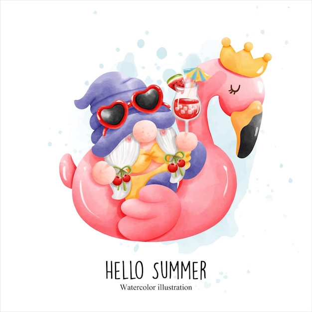 Summer gnome hello summer vector illustration