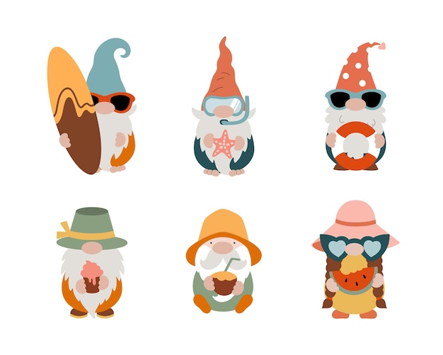 Vector summer gnomes set