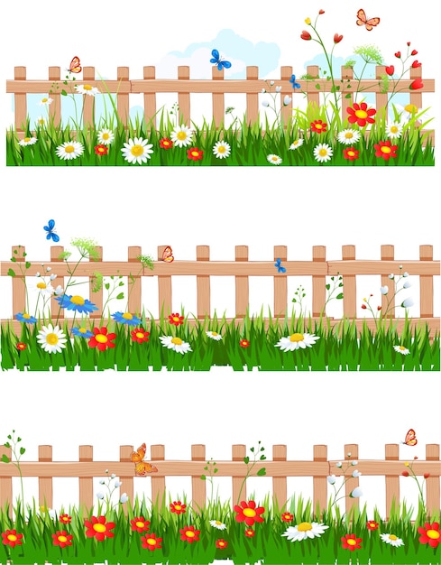 Summer grass and flowers with fences