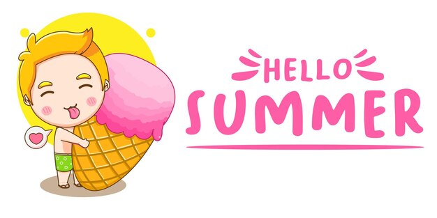 Summer greeting Banner with boy