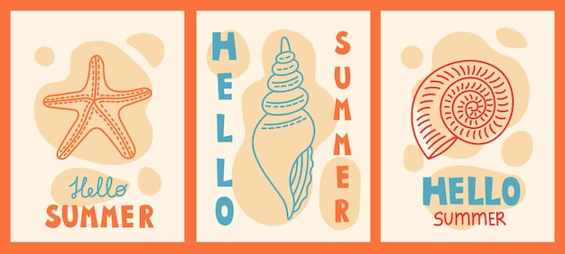 Summer greeting vector banners with seashells