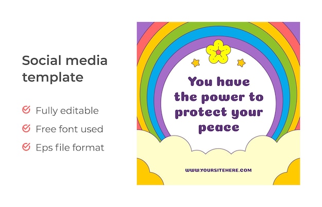 Summer groovy pop art social media quote post template