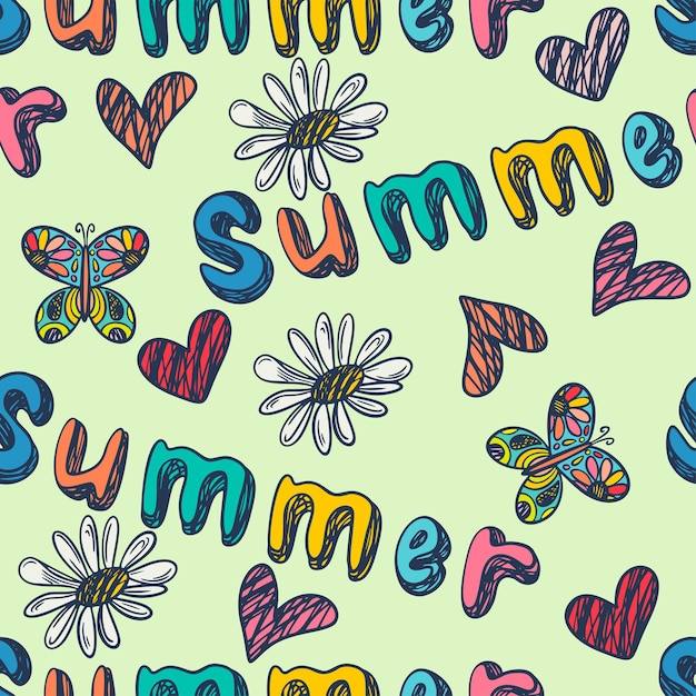 Summer hand drawn bright seamless pattern background