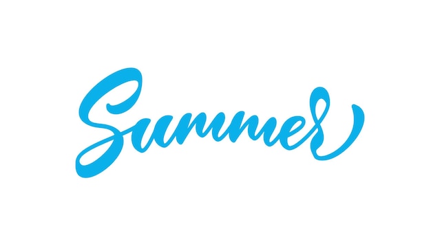 夏、手描きのレタリング。 Tシャツのデザインと印刷のための青い書道のテキスト。レタリングスタイルの夏の碑文。