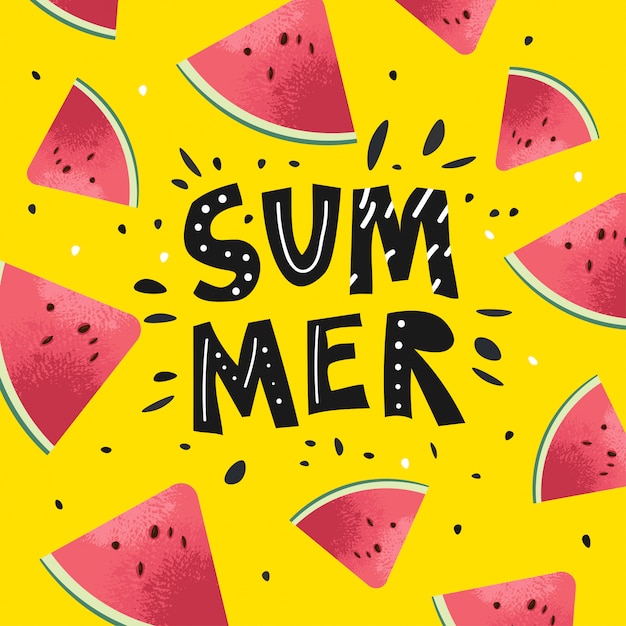 Summer hand lettering text with watermelon