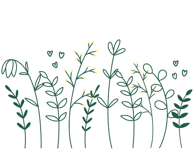 Summer herbs weeds and flowers line silhouette vector