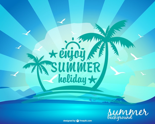 Summer holiday background with an island and palm trees