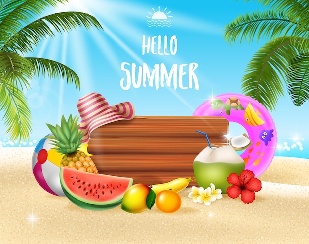 Летний праздник фон с тропическими фруктами