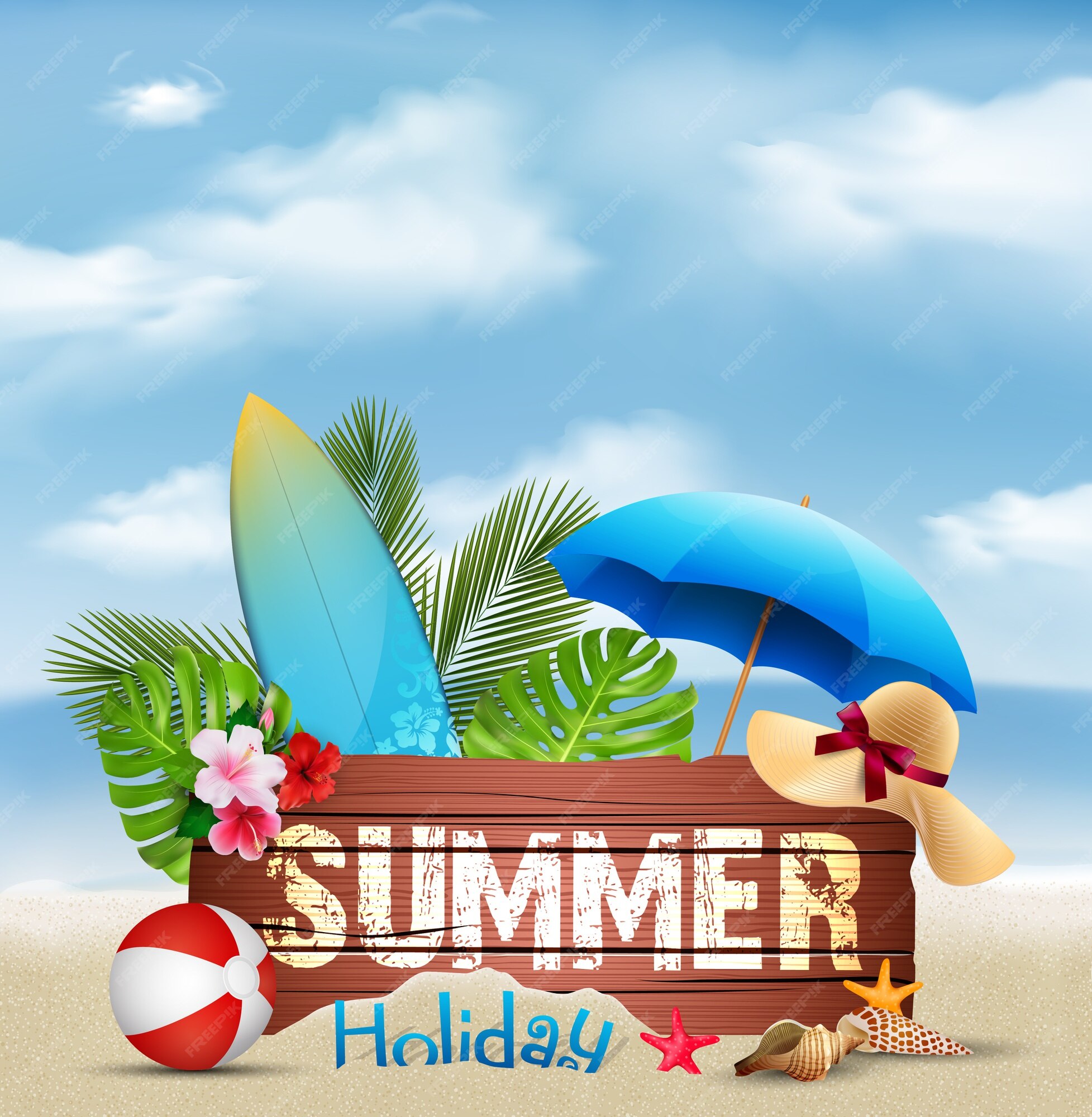 Summer time vector banner background. It's summer time text in beach island  sand with tropical season elements like palm tree, sunglasses and lifebuoy  Stock Vector Image & Art - Alamy