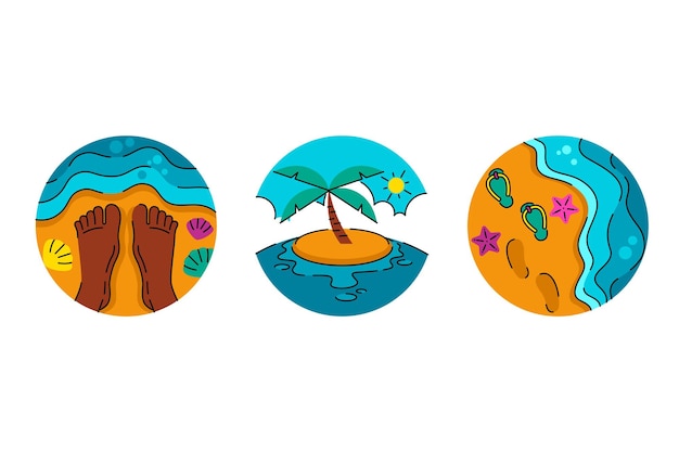 Summer holiday at the beach icon set