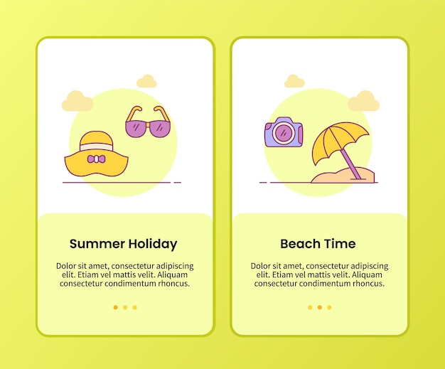 모바일 앱 애플리케이션 템플릿 온보딩을 위한 여름 휴가 해변 시간 캠페인