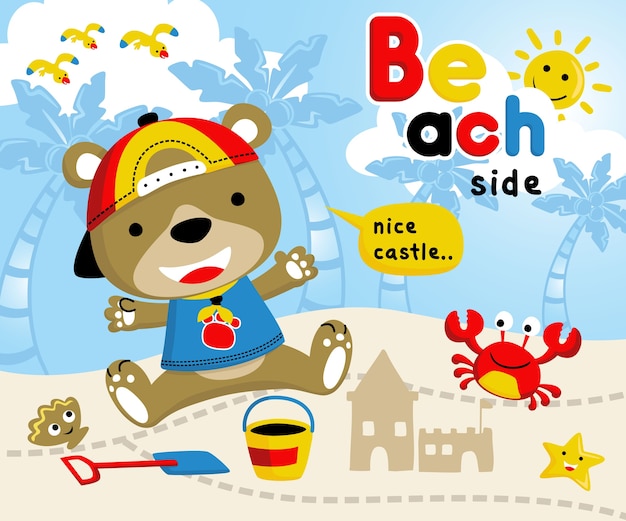 Summer holiday in the beach with cute animals cartoon