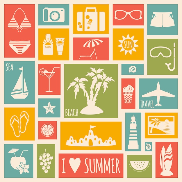 Summer holiday card with flat elements