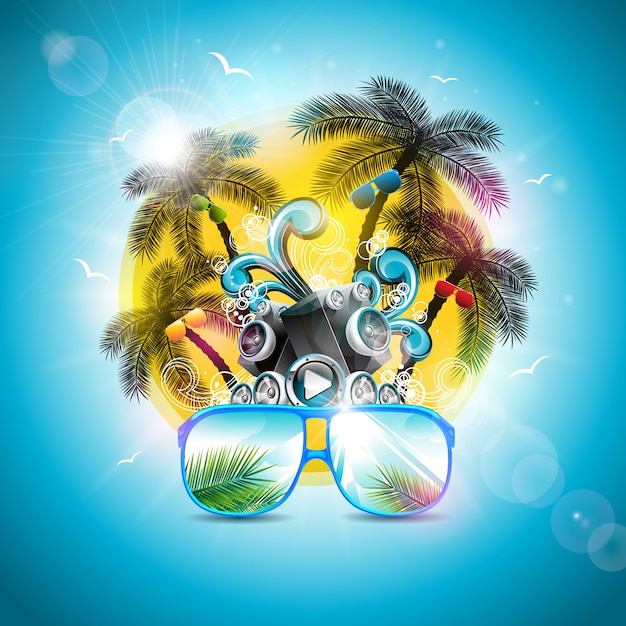 Дизайн летнего отдыха с динамиком и солнцезащитными очками
