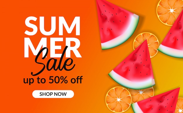 Summer holiday discount banner with watermelon