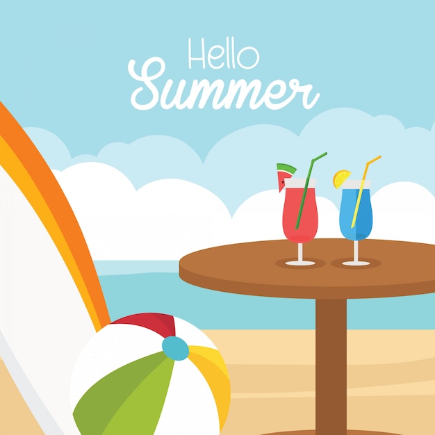 Vector in summer holiday, happy summer banner with hello summer text