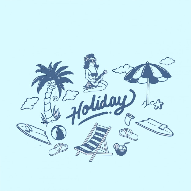 Vettore pacchetto di progettazione illustrazione vacanze estive