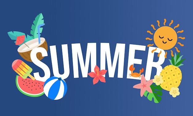 summer holiday illustration with refreshing elements and smiling sun