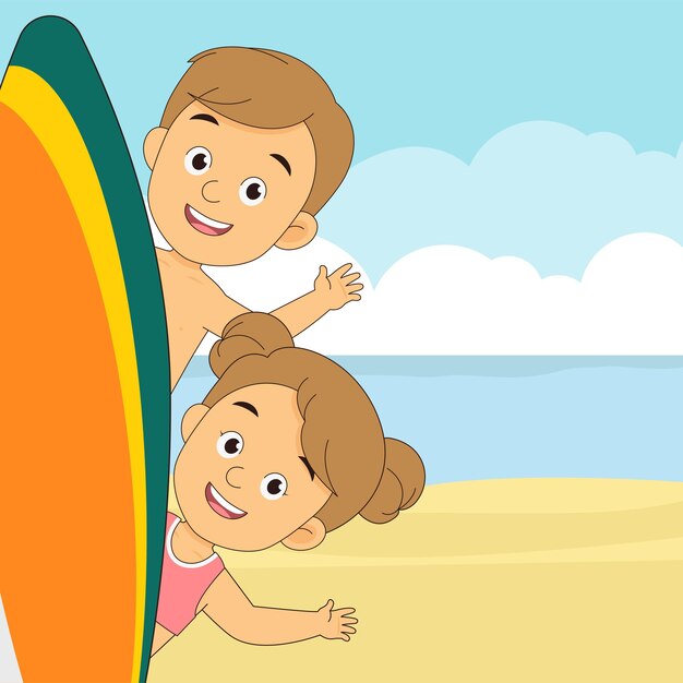 Vacanze estive, bambini piccoli che giocano sulla spiaggia