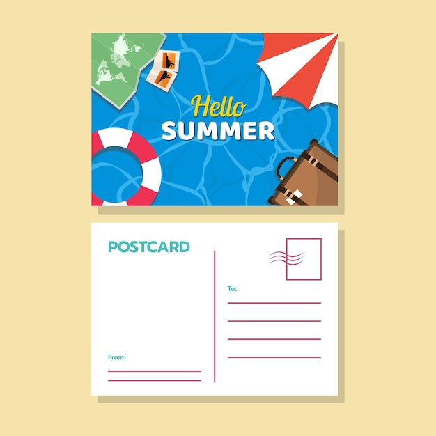 Vector summer holiday postcard with flat design