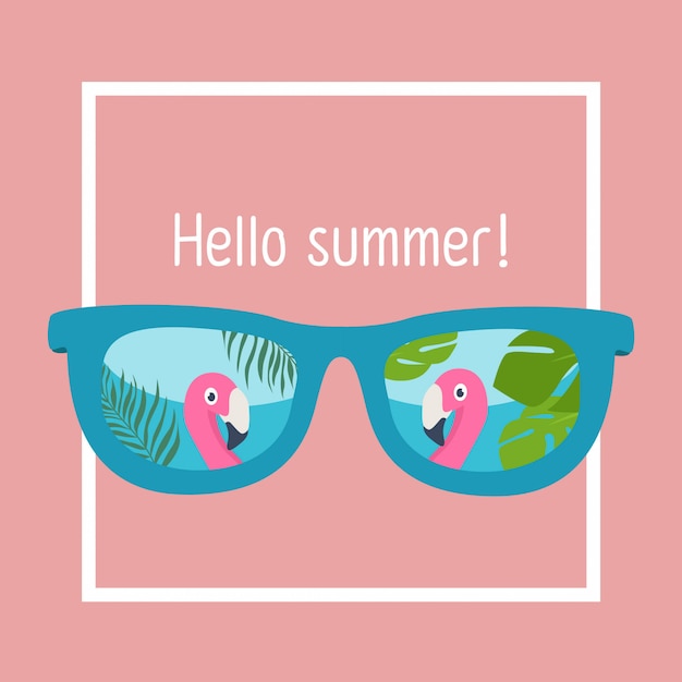 Vettore in vacanza estiva, occhiali da sole con fenicotteri