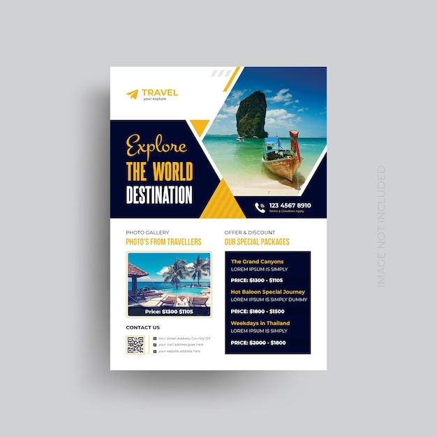 Summer Holiday Travel and Tourism Flyer Brochure Template Flyer Design Set with Beach View
