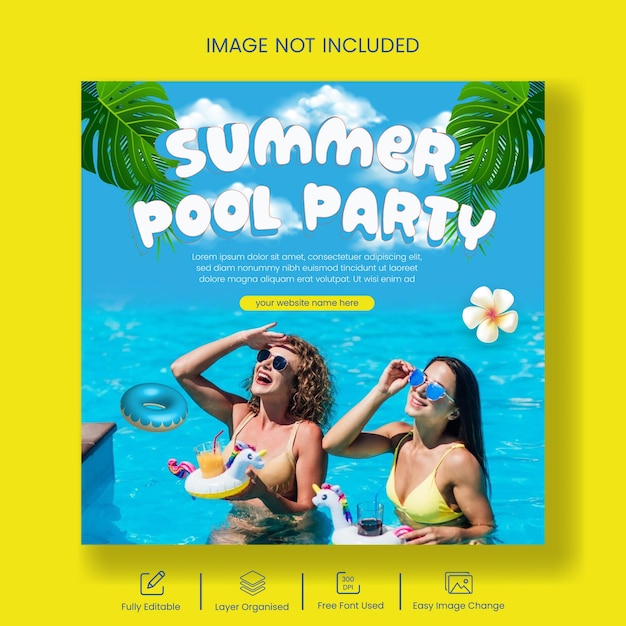 Summer holiday Vacation Social Media Post and Facebook post Banner summer pool party ad Template