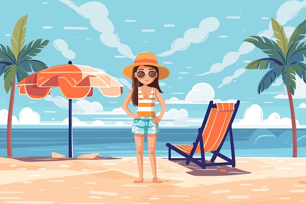 Summer holiday with cartoon kids beach vector illustration