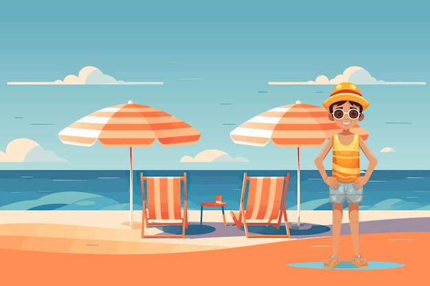 Summer Holiday With Cartoon Kids Beach Vector Illustration