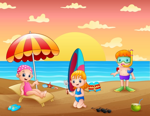 Summer holiday with children on tropical beach