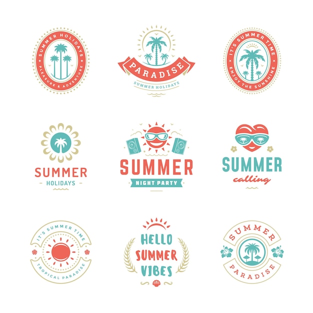 Summer holidays badges retro typography