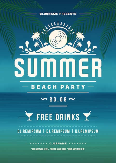 Vector summer holidays beach party poster or flyer template design