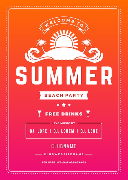 Summer holidays beach party poster night club event