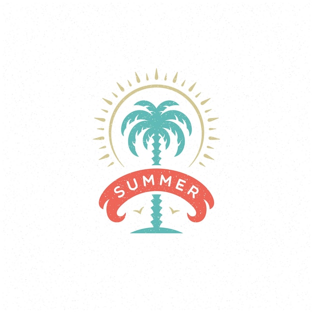 ポスターやグリーティングカードのベクトル図の夏休みのラベルやバッジのタイポグラフィスローガンのデザイン。ヤシの木のシンボル。