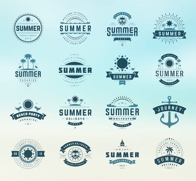 Summer holidays labels and badges retro typography design