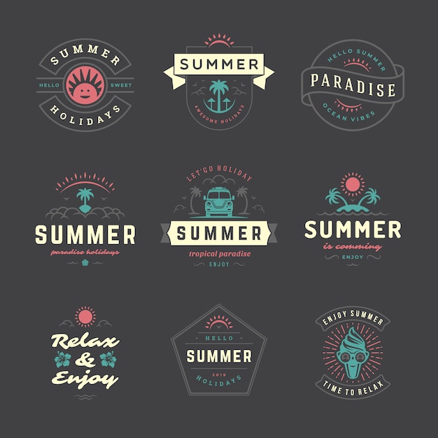 Summer holidays labels and badges retro typography  set.