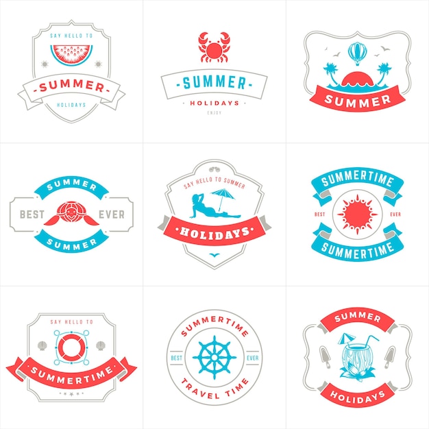 Summer holidays labels and badges typography vector design