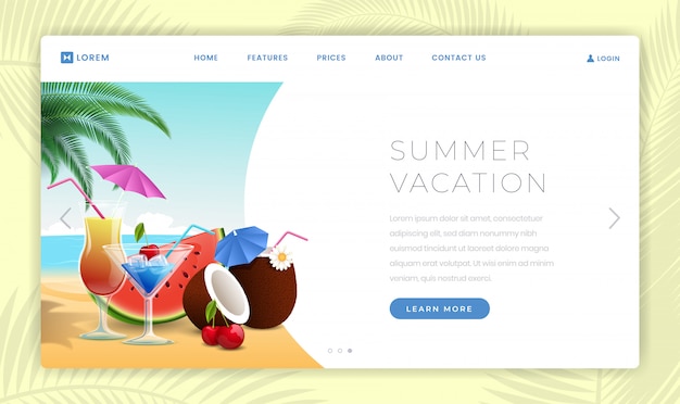 Vector summer holidays landing page template