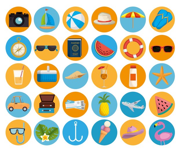 Summer holidays set icons vector illustration design