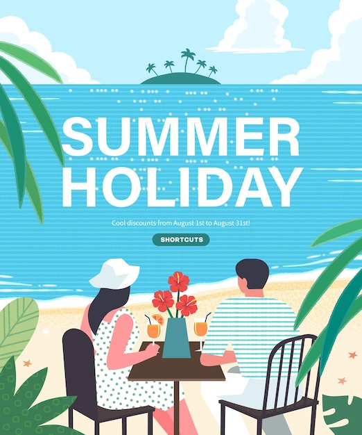 Vacanze estive vacanze e shopping web banner illustration