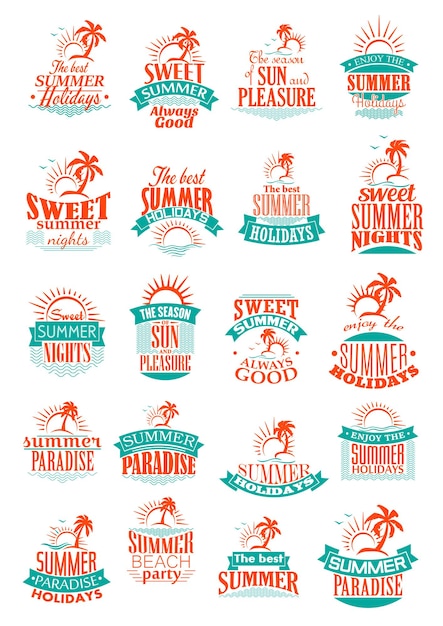 Summer holidays or vacation trip vector icons