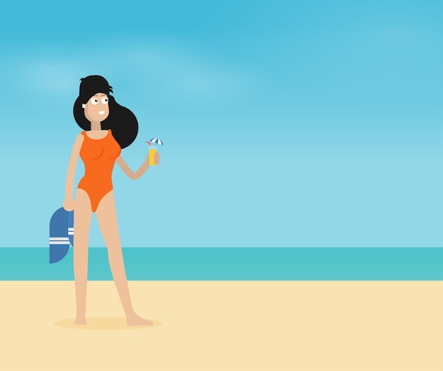 Summer holidays vector illustration with girlflat design beach