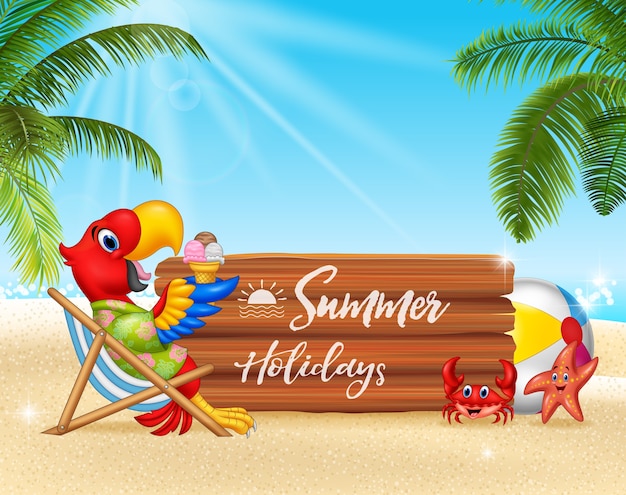 Летние каникулы с ара, отдыхающие на пляже