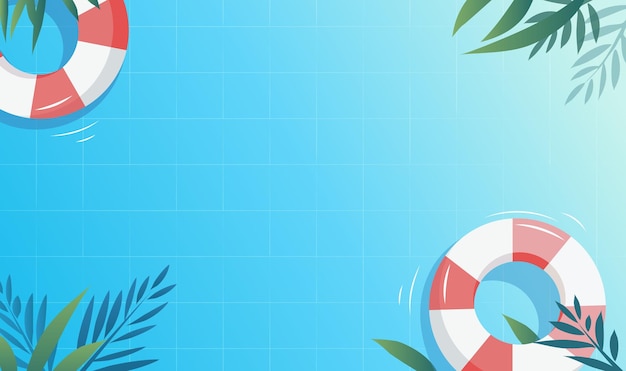 summer horizontal illustration pool and swimming ring