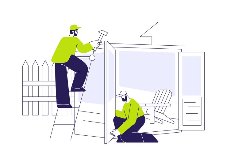 Vector summer house installation abstract concept vector illustration